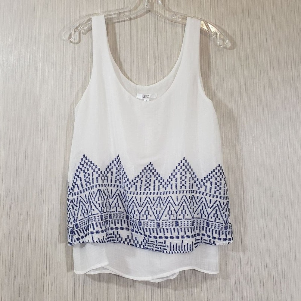 DREW white & blue embroidered double layer tank‎ top